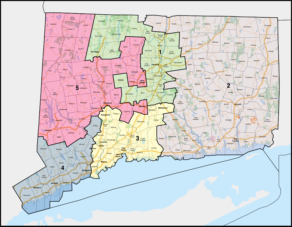 Map of Connecticut US-Civil-Reps-Districts