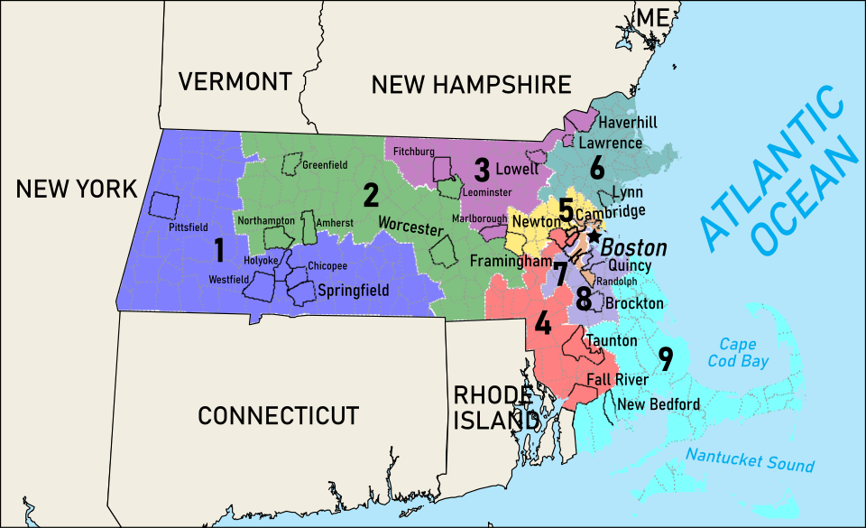 Map of Massachusetts US-Civil-Reps-Districts