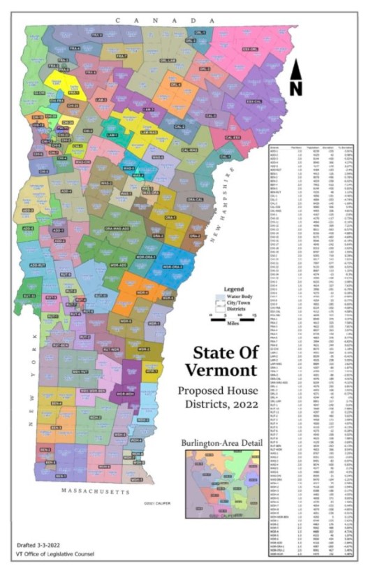 Vermont State House Representatives Districts Map