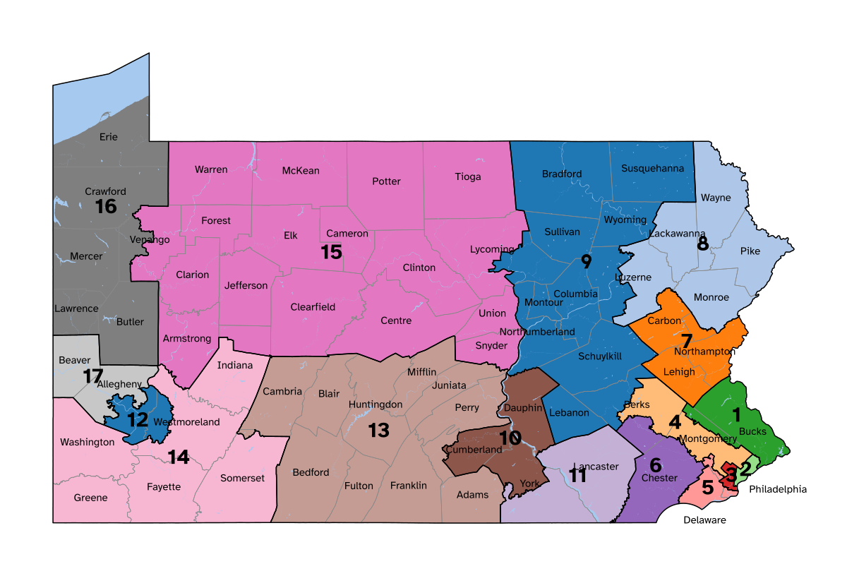 Map of Pennsylvania US-Civil-Reps-Districts