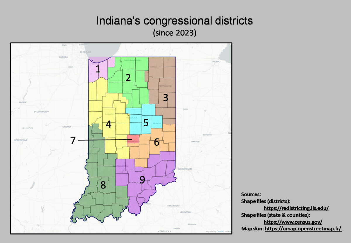 Map of Indiana US-Civil-Reps-Districts