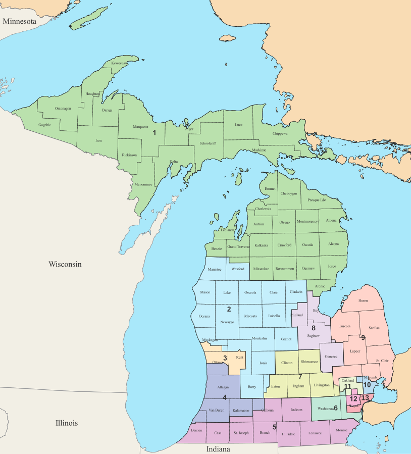 Map of Michigan US-Civil-Reps-Districts