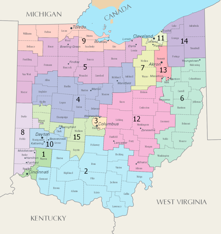 Map of Ohio US-Civil-Reps-Districts