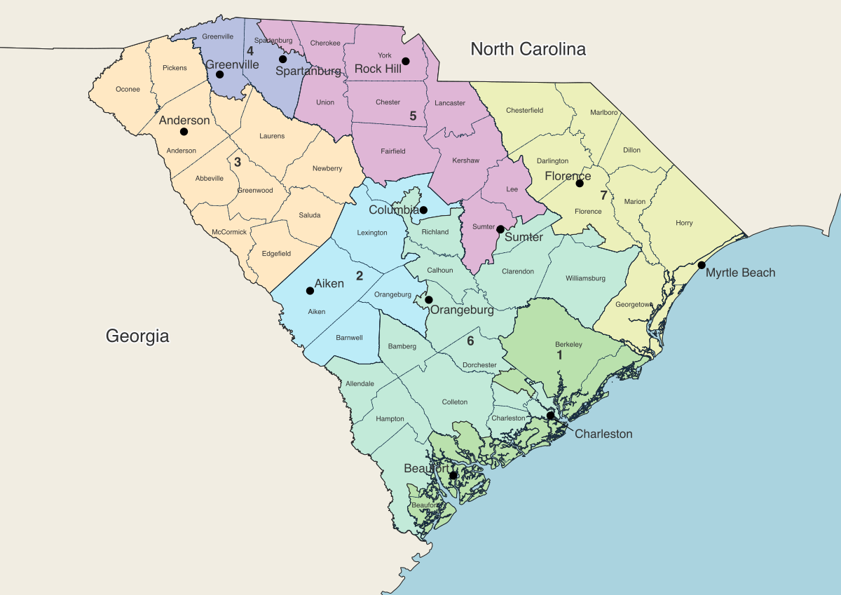 Map of South Carolina US-Civil-Reps-Districts