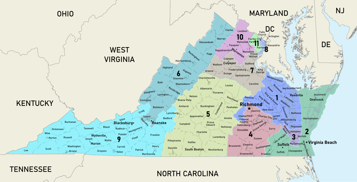 Map of Virginia US-Civil-Reps-Districts