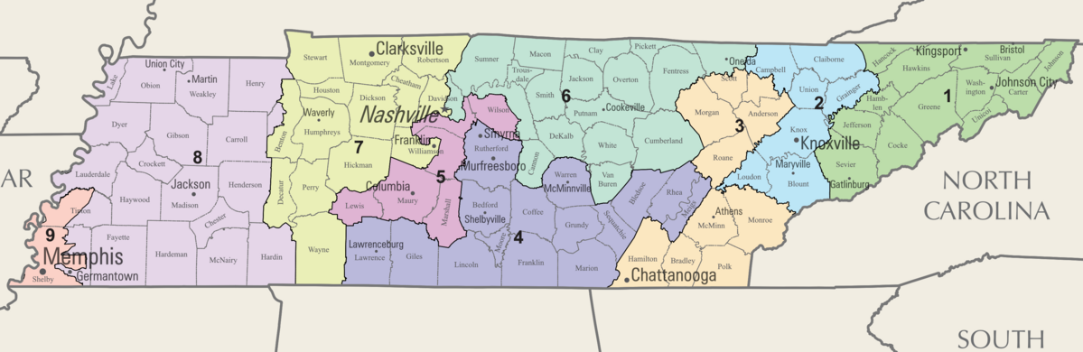 Map of Tennessee US-Civil-Reps-Districts