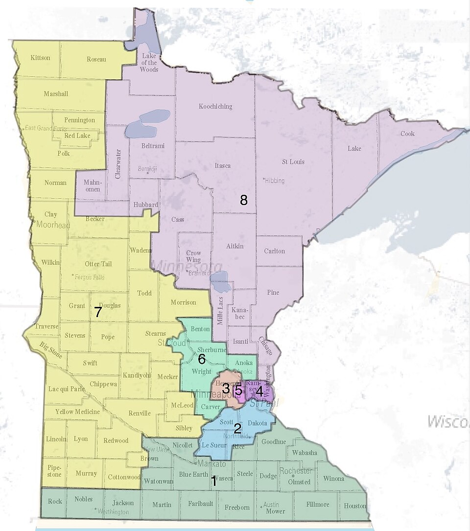 Map of Minnesota US-Civil-Reps-Districts