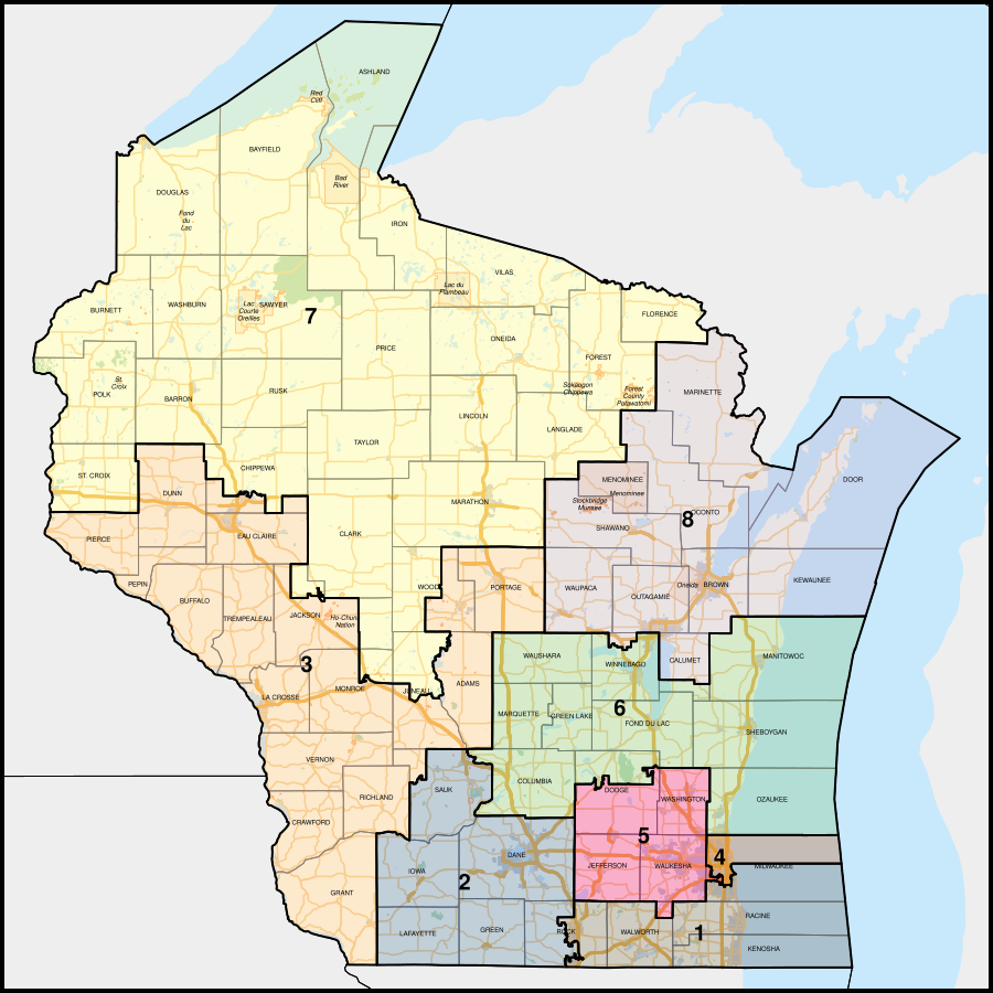 Map of Wisconsin US-Civil-Reps-Districts