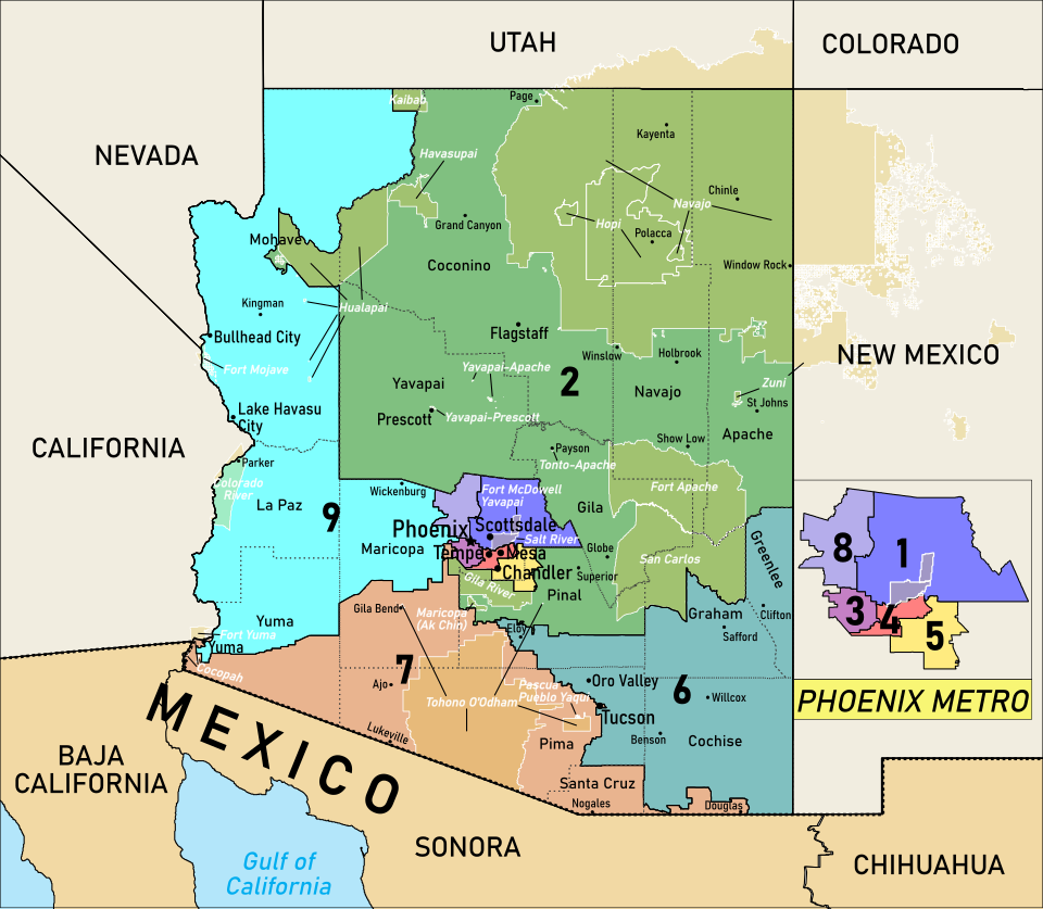 Map of Arizona US-Civil-Reps-Districts