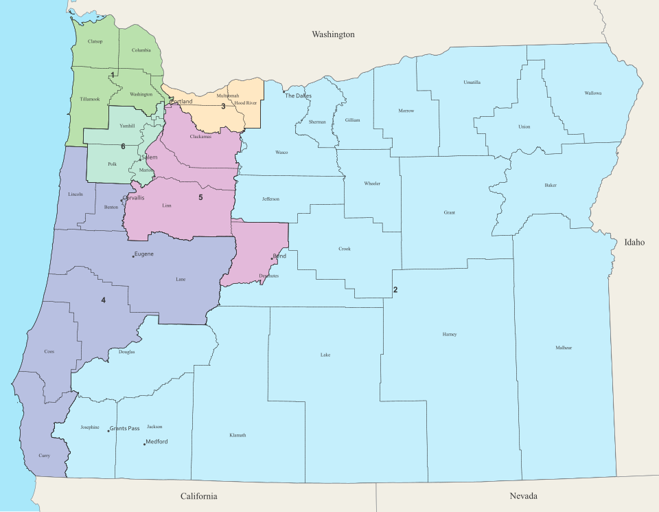 Map of Oregon US-Civil-Reps-Districts