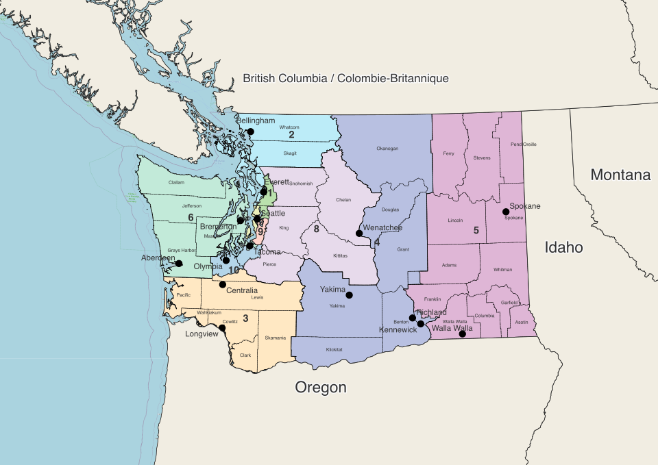 Map of Washington-State US-Civil-Reps-Districts